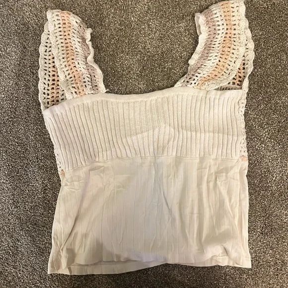 Free People Crochet Spun Sugar Top Ribbed Knit Hug Tank - Picture 4 of 8